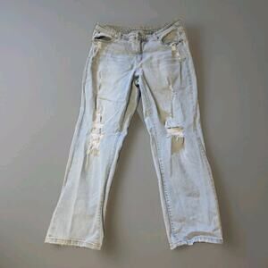 Faded Blue Distressed Frayed Stretch Denim Straight Leg 32x27 Grunge Casual